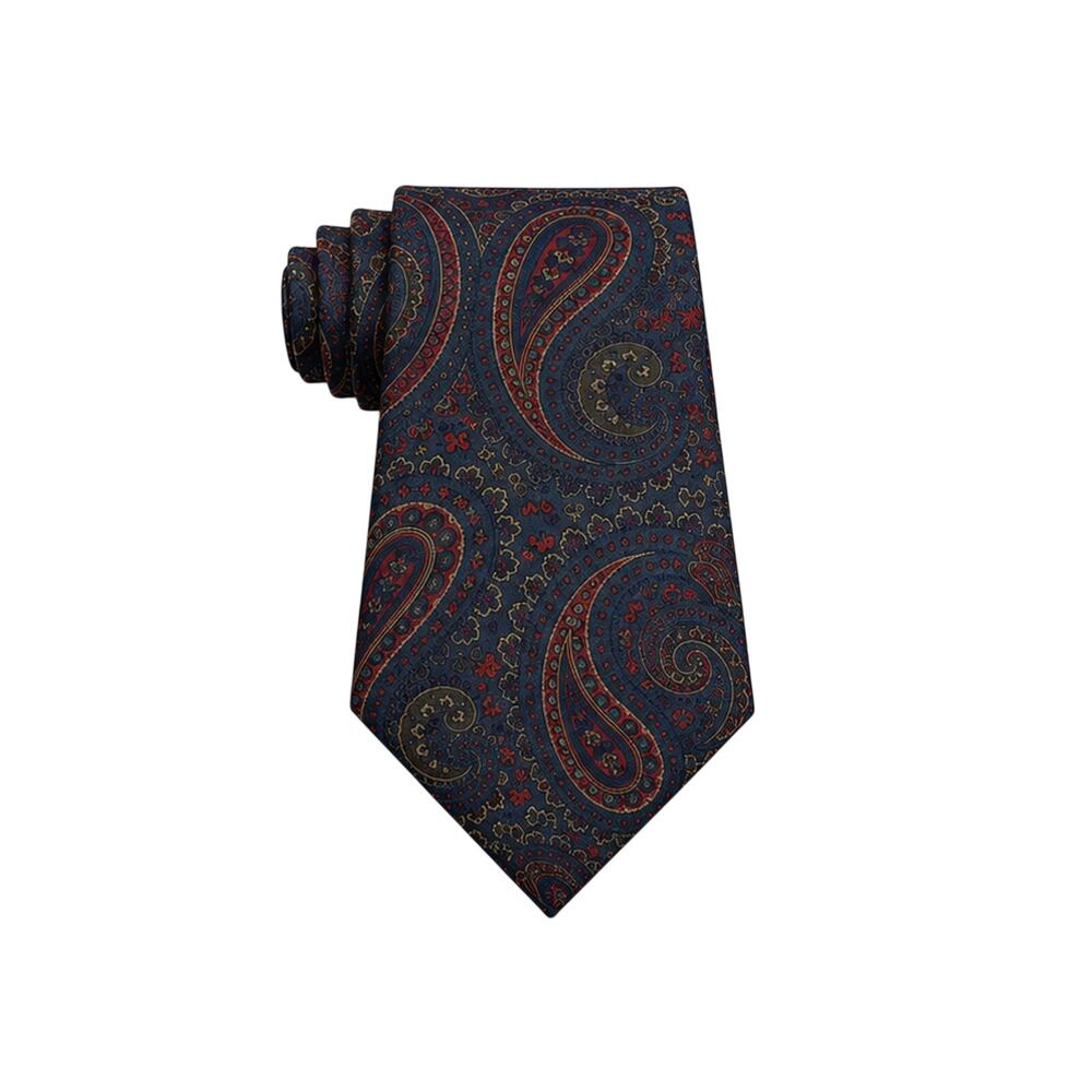 Louis International Silk Necktie Blue Burgundy Paisley Luxury Designer Classic